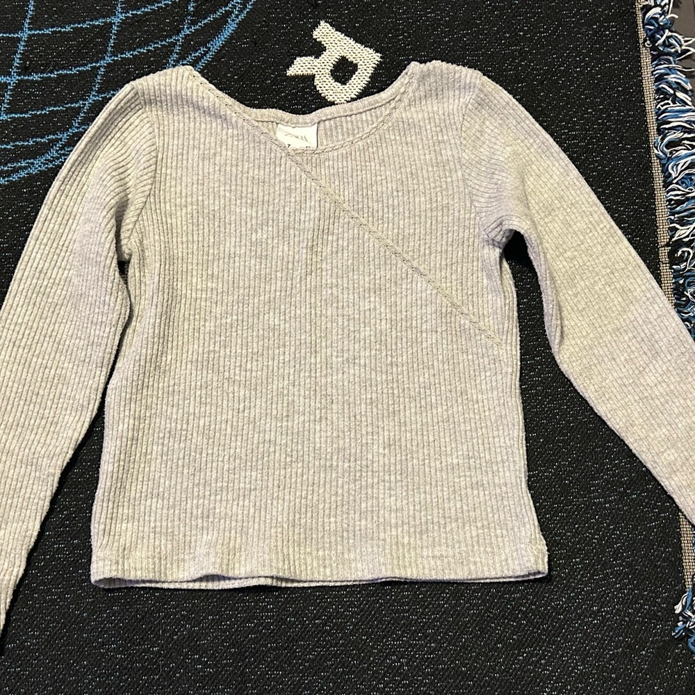 Zara Light Gray Ribbed Knit Top